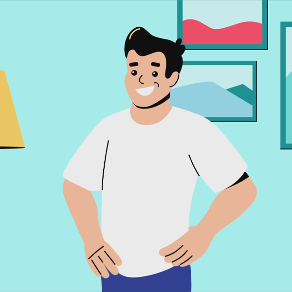 2D motion design - персонаж на фоне комнаты